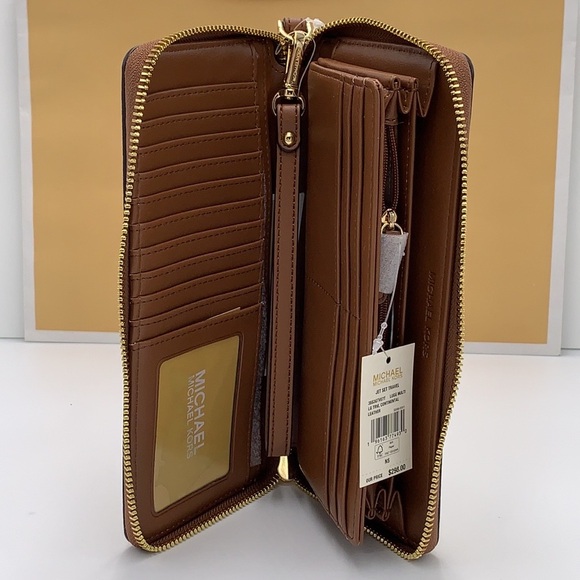 MICHAEL KORS Leather Continental Wristlet Phone Case Wallet Luggage Multi NWT - Picture 3 of 14